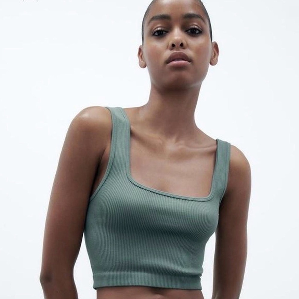 Zara Ribbed Bralette Tank Top- Green